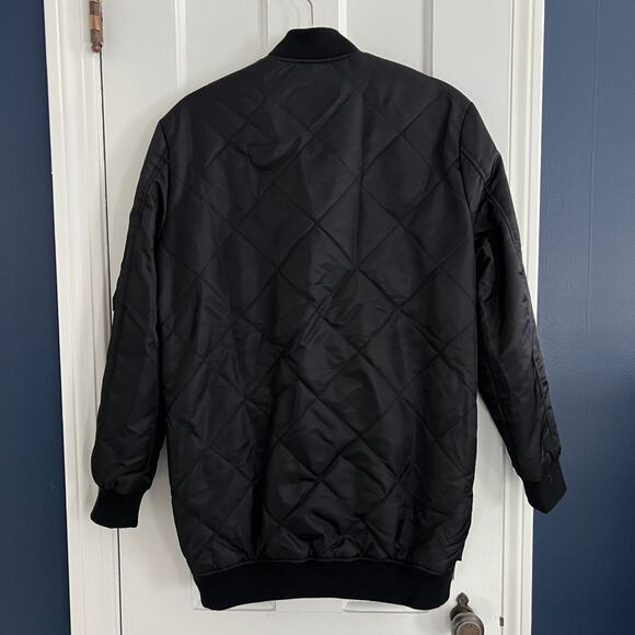 ♥️ Zara Oversized Black Bomber Jacket Women Side Zip Gold Zipper Size Small - Picture 3 of 9